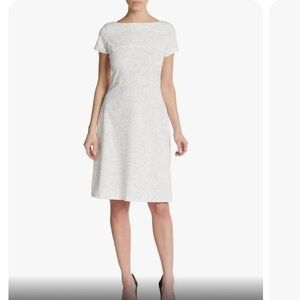 🤍 Stunning White w/ black detail fit & flare midi boatneck dress 14